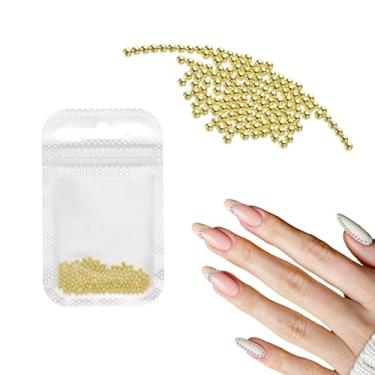 Imagem de Generic Miçangas de arte de unhas 0,08" (2,0 mm) mini metal 3D caviar unhas contas bola bolha contas com sacos para arte de unhas, decoração de artesanato DIY, tom dourado