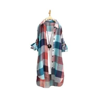 Imagem de Camisa Xadrez Feminina de Algodão - Estilo Coreano Elegante, BR-G3, Mu