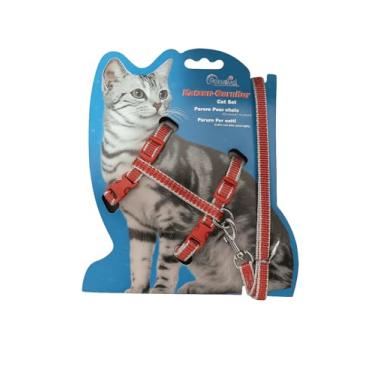 Imagem de Coleira Para Gatos Com Guia Peitoral Ajustável E Confortável (Vermelho)