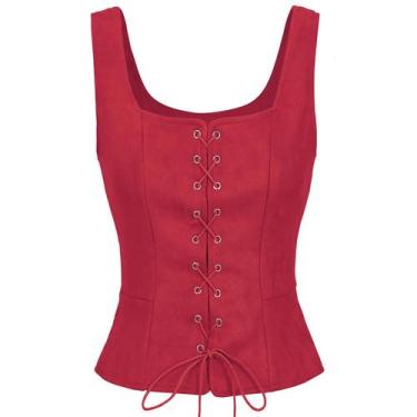 Imagem de Blusas de espartilho Zando Vintage Strap, túnica, colete, vinho, femin