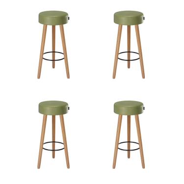 Imagem de Banqueta Alta para Cozinha Base Madeira Kit 4 Dani Sintético PU Verde S02 - D'Rossi