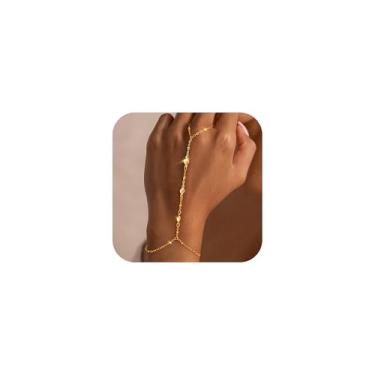 Imagem de Fezodo Pulseiras de corrente de mão de ouro para mulheres, anel delicado banhado a ouro 14K, corrente de mão, moderna, corrente de dedo, corrente de mão, joias presentes para mulheres, 7+2, Latão, Sem