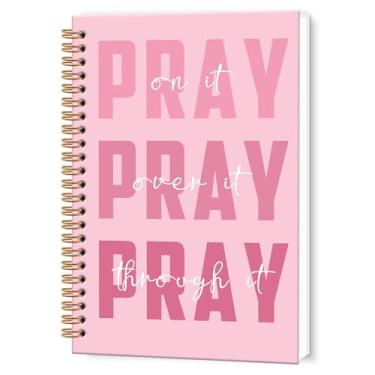 Imagem de TWRVI Caderno espiral cristão de oração rosa, caderno de versículo bíblico para material de escritório escolar da igreja, cadernos de diário de escrituras de oração religiosa 14 x 21 cm, 164 páginas