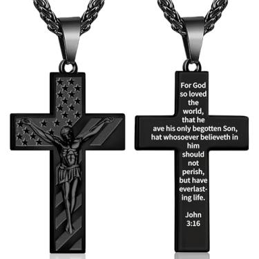 Imagem de Esrial Colar com cruz de Jesus para homens, crucifixo, versículo bíblico, pingente de aço inoxidável, 45 + 5 cm, presentes religiosos para homens, Medium, Aço inoxidável, Sem Pedra Preciosa