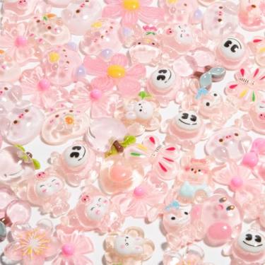 Imagem de Kzyapi Conjunto fofo de 60 peças de pingentes de geleca rosa para decoração, conjunto de resina a granel para scrapbooking, decoração plana fofa para mini decorações DIY (rosa)