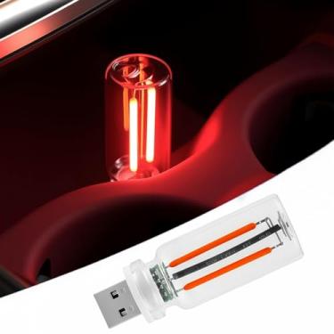 Imagem de LINHUNCAT Luz LED para interior de carro, lâmpada noturna USB com controle de toque, iluminação ambiente estilo retrô para automóveis, quarto, mesa (luz vermelha)