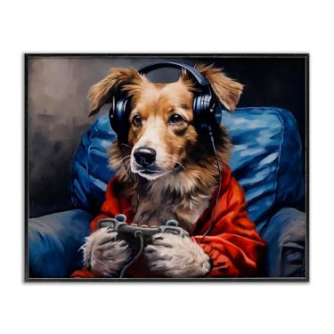 Imagem de Stupell Industries Arte giclée emoldurada cinza Game Master Dog, design de Shawna Stewart, 40 x 50 cm