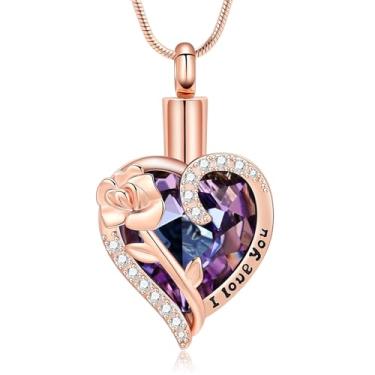 Imagem de zeqingjw Colar de urna de coração para cinzas, cristais, joias de cremação para mulheres e homens, porta-cinzas, medalhões, presente de lembrança, Aço inoxidável, aço inoxidável