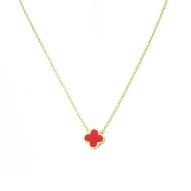 Imagem de CJL CANKIRA Colar da sorte com clavícula de trevo de folha banhada a ouro 18K - Pingente moderno de corrente de trevo de quatro folhas, joia delicada presente para mulheres, Medium, Aço inoxidável