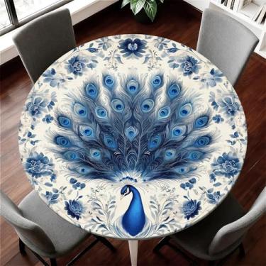 Imagem de COTAIL Toalha de mesa redonda com capa de mesa elástica à prova d'água para mesa redonda de até 155 a 165 cm, capa circular à prova de óleo para cozinha, jantar, acampamento, piquenique, festa, férias