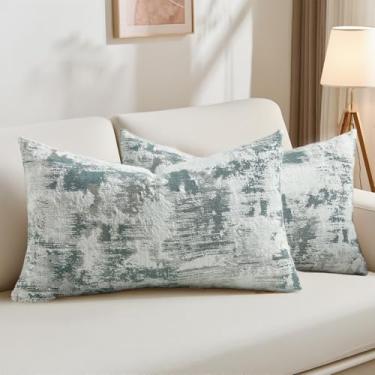 Imagem de HAUSSY Capas de almofada brancas azul-petróleo 30,5 x 50,8 cm, conjunto de 2 fronhas decorativas de caxemira neutra em jacquard para almofada de sofá texturizada e macia para sala de estar, cama