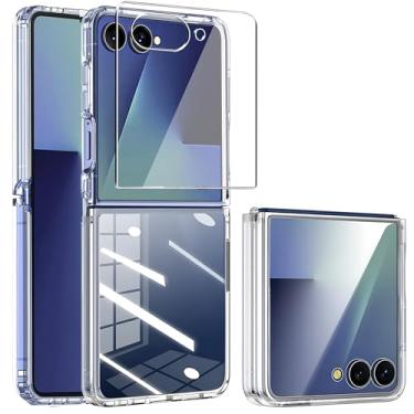 Imagem de Capa transparente para Samsung Z Flip7 e protetor de tela, Galaxy Z Flip 7, clássica, transparente, ultrafina, à prova de choque, antiderrapante e antiamarelamento para Flip Z7, transparente