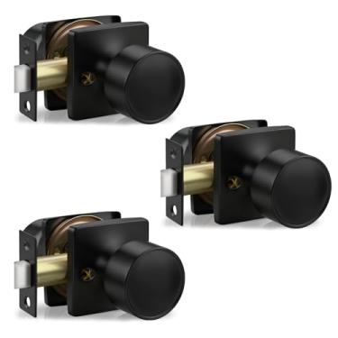 Imagem de Lepushom Maçaneta de porta de passagem sem chave interior sem chave pacote com 3 redondos, para corredor de armário de lavanderia, preto fosco silencioso moderno