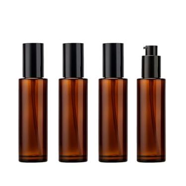 Imagem de 4 frascos de loção âmbar de 60 ml, recarregáveis, garrafa de vidro vazia, recipientes cosméticos tamanho viagem, para sabonete líquido, xampu, condicionador, soro