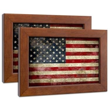 Imagem de DEKWINN, Conjunto de 2 porta-retratos 12 x 18 cm feito de madeira maciça com vidro real para fotos 10 x 15 cm com tapete ou 12 x 18 cm sem tapete, suporte de parede ou moldura de galeria de mesa