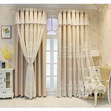 Imagem de Cortina blackout de camada dupla com sobreposição de tule, voile blecaute branco bordado em camadas sólido drapeado painel de sanefa, sala de estar, quarto de menina, isolamento de poupança de energia