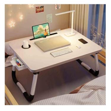 Imagem de Mesa de laptop, mesa baixa de cama, cama para mesa de TV, bandeja de colo mesa de pé portátil, mesa dobrável para laptop, suporte de leitura e escrita com gaveta para cama, sofá, chão (cinza, gaveta
