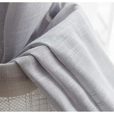 Imagem de Cortinas brancas transparentes com gancho, cortina de fio semiblackout de linho cortinas de voile transparente para sala de jantar - 1 painel cinza claro L 100 x 270 cm (39 x 106 polegadas)