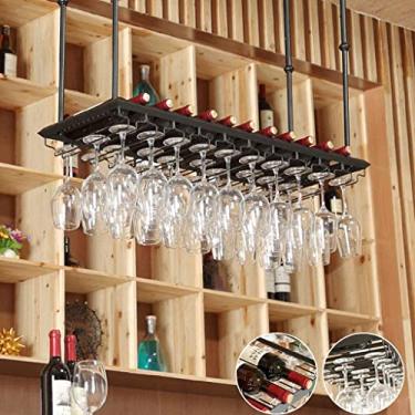 Imagem de Prateleiras de vinho ajustáveis de metal para teto industrial penduradas para copos de vinho, suporte para taças de vinho, prateleira de decoração, para bares, sala de estar, cozinhas