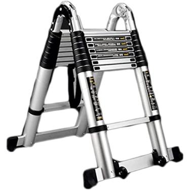 Imagem de OKUOKA Escada telescópica, escada telescópica, 3 m, tipo A, escada de alumínio, portátil, dobrável, multiuso, degraus antiderrapantes para trailers domésticos, carga máxima 150 kg