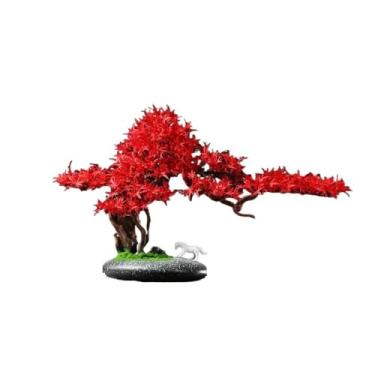 Imagem de KUYBTU Árvores artificiais plantas em vaso simulação folhas de bordo vermelho com decorações ornamentos casa sala de estar vasos plantas desktop plantas artificiais bonsai