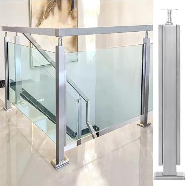 Imagem de SnamicE Poste de corrimão superior de 31/35/41/45/50 polegadas para corrimãos de escada, corrimão de banco de hotel moderno para piscina, centro comercial para cerca, prata médio pós-60 cm/23,5 pol