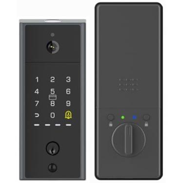 Imagem de Fechadura inteligente com câmera, fechadura de porta com teclado de impressão digital com interfone remoto, bateria integrada e fechadura inteligente para porta da frente