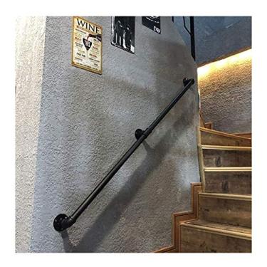 Imagem de Corrimão de escada - kit completo. Tubo de ferro de vento industrial para idosos, para corredor interno e externo, sótão, preto (tamanho: 4 m)