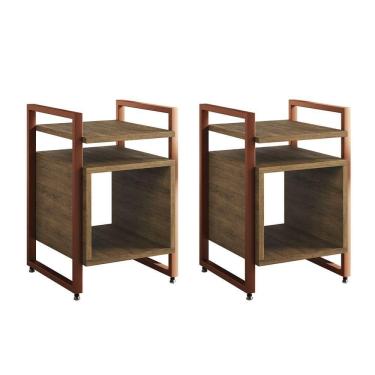 Imagem de Kit 2 Mesas De Cabeceira Industrial Marrocos Ferro Cobre E Tampo Freijó