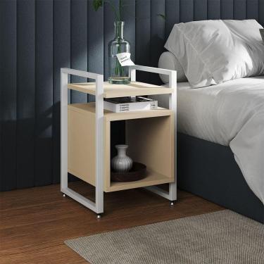 Imagem de Mesa De Cabeceira Industrial Marrocos Ferro Branco E Tampo Off-white