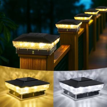 Imagem de KEILAIMO Luzes solares com tampa de poste, pacote com 16 lâmpadas solares para postes de madeira/vinil, IP65 à prova d'água, 10-12 horas quente/branco frio para jardim/pátio/varanda - preto