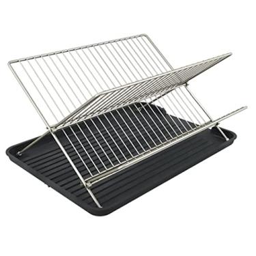 Imagem de BSNANCA Organizador de bancada de cozinha, suporte dobrável para talheres com placa de drenagem removível, escorredor de pratos de cozinha, tigelas, copos, organizador de armazenamento, suporte de