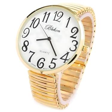 Imagem de Relógio feminino grande com faixa elástica na face ouro 1262G