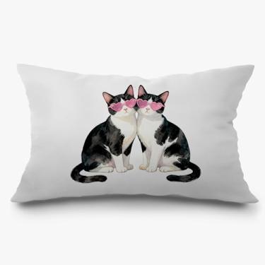 Imagem de Exqcom Capas de almofada para presente de gato smoking 30 x 50, presentes para mães e senhoras, presentes de dia dos namorados para ele, óculos de sol modernos e gatos, capas de almofada lombar para