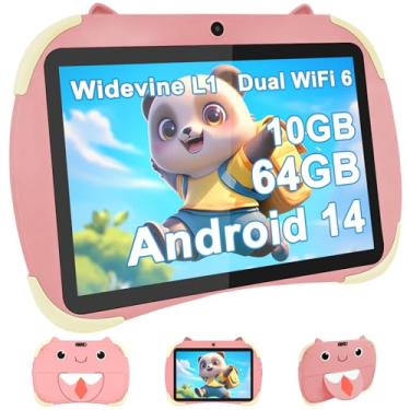 Imagem de Tablet Android 14 atualizado 2025, tablets infantis de 10 polegadas, CPU octa-core, tablets expansíveis de 10 GB + 64 GB + 1 TB para crianças com espaço infantil, controle parental, bateria grande de