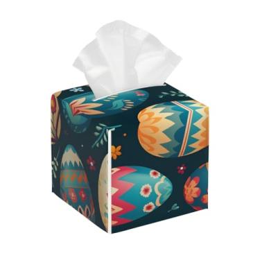 Imagem de Suporte quadrado de couro para caixa de lenços de papel, impermeável, ovo, Páscoa, fofo, organizador de papel facial com cinto inferior, estojo de lenços para mesa, banheiro, escritório, mesa, carro