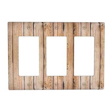 Imagem de Nadoabtm Capas de interruptor de luz rústico campestre marrom grão de madeira 3 gangues balancim elétrico GFCI placa decorativa de parede placa de parede para decoração de cabana de fazenda