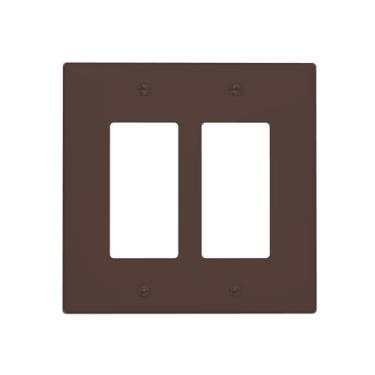 Imagem de JDAKHD Placa de tomada marrom chocolate rico em tom de terra 2 gangues capa decorativa para interruptor de luz dupla placa de parede para tomadas elétricas, acabamento fosco para espaços aconchegantes