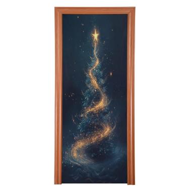 Imagem de Blueangle Capa de porta de árvore de Natal mágica - Capa de porta de tecido elástico para porta da frente - decoração de banner de porta de Natal ao ar livre festa em casa (515)