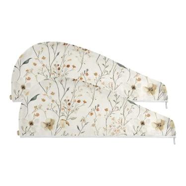 Imagem de SEHANY Toalha de cabelo de microfibra de flores coloridas elegantes para mulheres, 2 peças, turbantes de cabelo de secagem rápida com botão, touca de cabelo seco absorvente toalha de secagem de cabelo