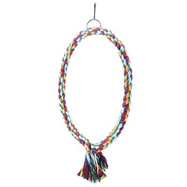 Imagem de Zerodis Brinquedo de Mastigação de Papagaio de Pássaro de Madeira Colorido, Suporte de Balanço de Poleiro de Anel e Corda para Arara, Periquito, Cacatua (Grande diâmetro 25cm)