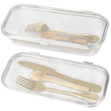 Imagem de 2 peças de cesta de lava-louças de aço inoxidável 304 para itens pequenos, suporte de talheres de drenagem de malha para talheres, garfos, limpeza de pauzinhos, 26,4 x 11,4 x 7,6 cm, 26,4 x 11,4 x 3,5