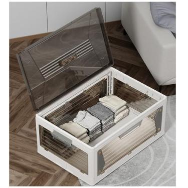 Imagem de SPXMQSS Caixa de plástico de armazenamento, recipientes de armazenamento empilháveis, caixa organizadora dobrável com rodas, recipiente de plástico com acesso a 5 lados para roupa brinquedos campismo