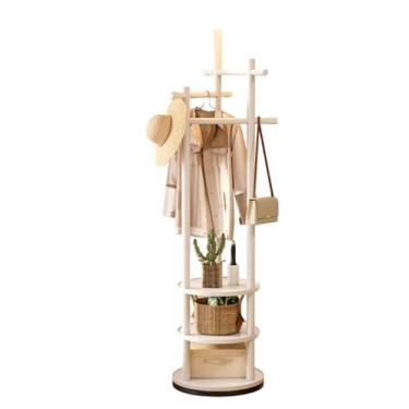 Imagem de Hhsdyl Cabideiro Rotativo 3 Níveis Independente, Suporte Hall Entrada Madeira com Prateleiras e Ganchos para Roupas, Sacos e Chapéus,White