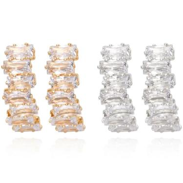 Imagem de Light Rain Brinco de pressão, 2 peças, joia de cristal de zircônia banhada a ouro 14K e prata com almofada de silicone para orelhas não perfuradas