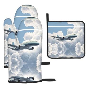 Imagem de Airplane Art – Conjunto de cozinha essencial com 3 peças, luvas resistentes ao calor e alça de tampa, proteção para churrasco no forno, design de armazenamento suspenso.