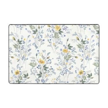 Imagem de ZERAOKE Tapetes de área de rosas florais de flores azuis para sala de estar de 1,1 x 1,8 m, tapete macio e moderno, tapetes felpudos antiderrapantes para decoração de casa, tapete lavável para quarto,