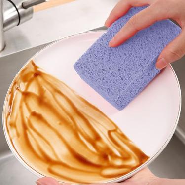 Imagem de Esponja de cozinha de limpeza comprimida de 6 peças, esponja de prato reutilizável estilo celulose expansível, esfregão antiarranhões para panelas, banheiro, roxo