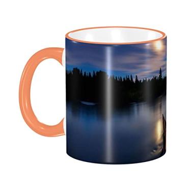 Imagem de Ourdovi Caneca de café expresso de cerâmica Moonlit Canoe Allagash River, caneca de cerâmica revestida DIY, para café, sopa, chá, leite, latte, cacau quente, colorido divertido 340 g.