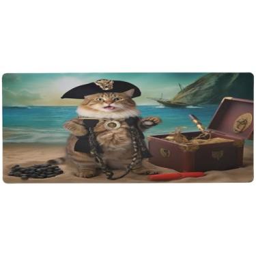 Imagem de Wassud Tapete de rato pirata gato organizador de mesa para jogos grande teclado de computador tapete de rato tapete de mesa material de escritório 89,9 cm x 39,9 cm